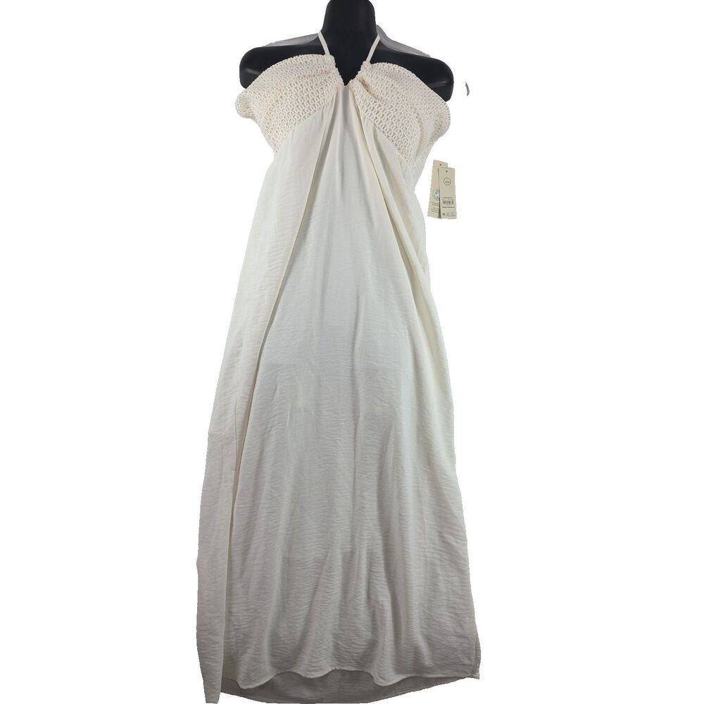 No Boundaries NOBO Women's Halter Crochet Maxi Dress Size Large Off White NWT